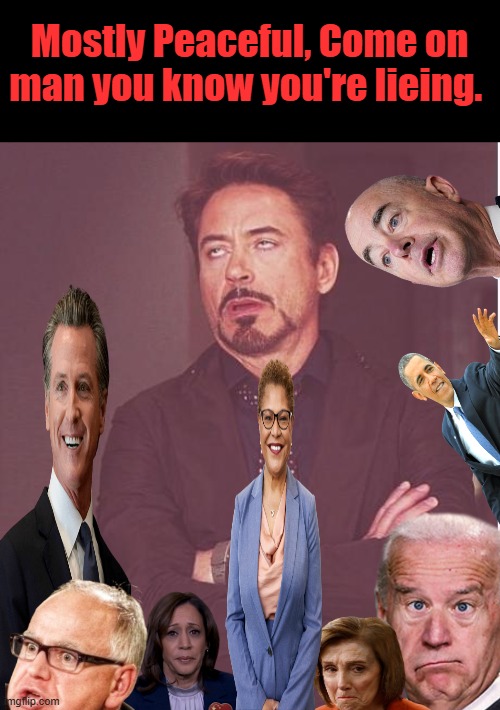 Pick a liar, any liar | Mostly Peaceful, Come on man you know you're lieing. | image tagged in memes,face you make robert downey jr | made w/ Imgflip meme maker