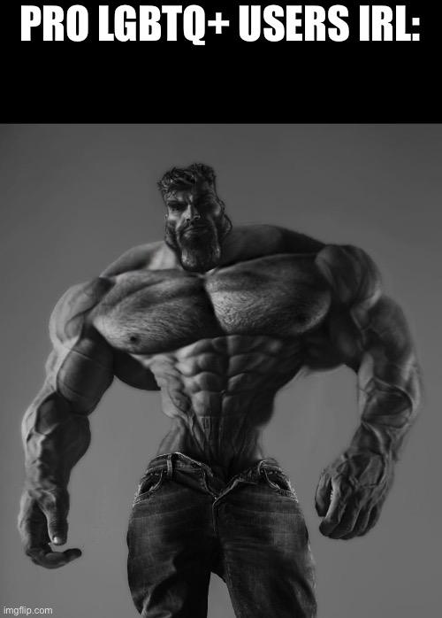 GigaChad | PRO LGBTQ+ USERS IRL: | image tagged in gigachad,lgbtq,giga chad,irl | made w/ Imgflip meme maker