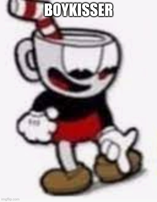 cuphead pointing down | BOYKISSER | image tagged in cuphead pointing down | made w/ Imgflip meme maker