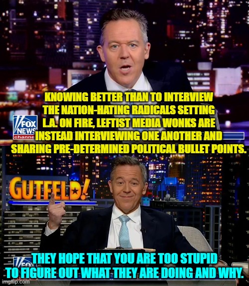 Pretty much obvious, isn't it? | KNOWING BETTER THAN TO INTERVIEW THE NATION-HATING RADICALS SETTING L.A. ON FIRE, LEFTIST MEDIA WONKS ARE INSTEAD INTERVIEWING ONE ANOTHER AND SHARING PRE-DETERMINED POLITICAL BULLET POINTS. THEY HOPE THAT YOU ARE TOO STUPID TO FIGURE OUT WHAT THEY ARE DOING AND WHY. | image tagged in yep | made w/ Imgflip meme maker