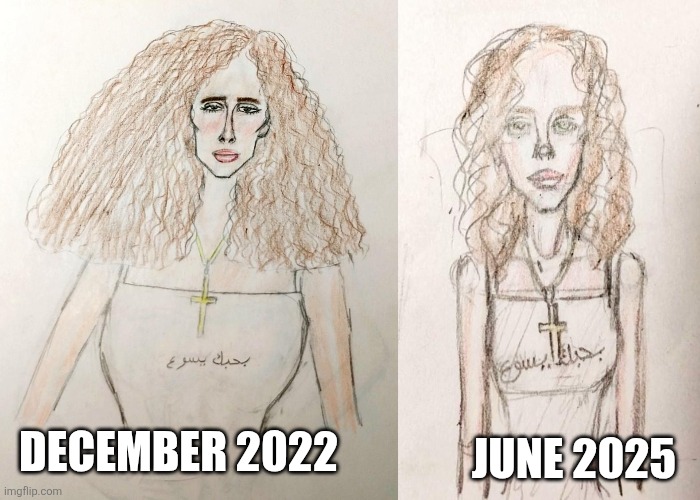 2.5 Year Art Transformation "Arab Christian Girl" | JUNE 2025; DECEMBER 2022 | image tagged in drawings,sketch,girl,christian | made w/ Imgflip meme maker
