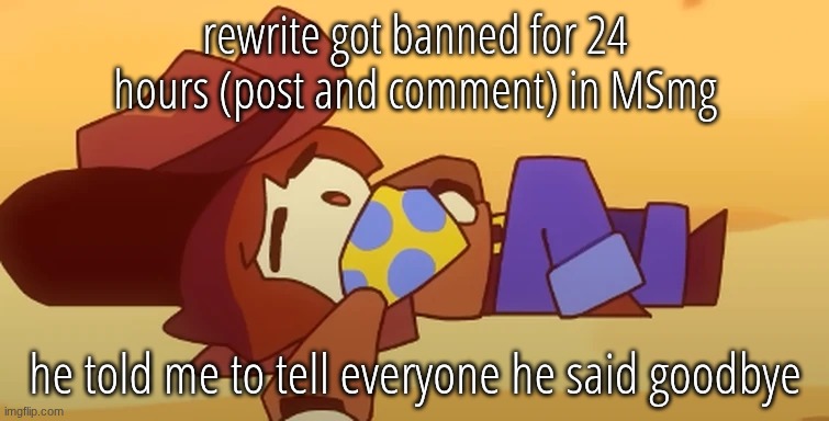 ban | rewrite got banned for 24 hours (post and comment) in MSmg; he told me to tell everyone he said goodbye | image tagged in eepy | made w/ Imgflip meme maker