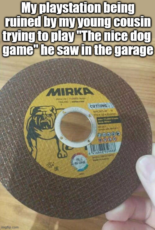 Ruining your gaming system | My playstation being ruined by my young cousin trying to play "The nice dog 
game" he saw in the garage | image tagged in gaming,playstation | made w/ Imgflip meme maker
