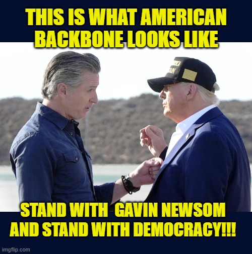 California Gov. Gavin Newsom shows the country how to deal with spineless bullies | THIS IS WHAT AMERICAN BACKBONE LOOKS LIKE; STAND WITH  GAVIN NEWSOM AND STAND WITH DEMOCRACY!!! | image tagged in impeach trump,government corruption,california,trump is a moron,donald trump memes,donald trump the clown | made w/ Imgflip meme maker