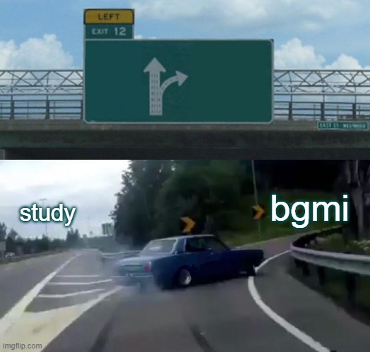 Left Exit 12 Off Ramp Meme | bgmi; study | image tagged in memes,left exit 12 off ramp | made w/ Imgflip meme maker