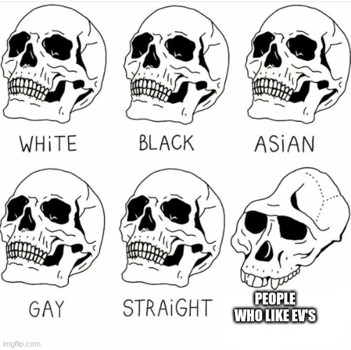Electric Vehicles SUCK! And to prove that, after just one year of the EV charger, dodge wanted the hemi back | PEOPLE WHO LIKE EV'S | image tagged in skull comparison | made w/ Imgflip meme maker