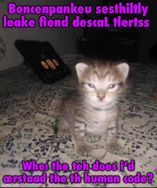 Giend frııed skoerr noTıts | Boncenpankeu sesthiltly leake fiend descaL tlertss; Wheı the teh does i’d œrstaad the th human code? | image tagged in herbert s brother | made w/ Imgflip meme maker