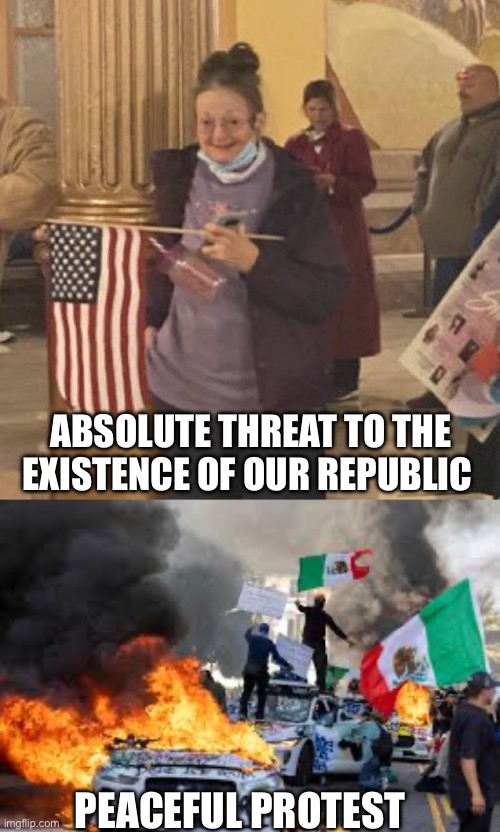 ABSOLUTE THREAT TO THE EXISTENCE OF OUR REPUBLIC; PEACEFUL PROTEST | made w/ Imgflip meme maker