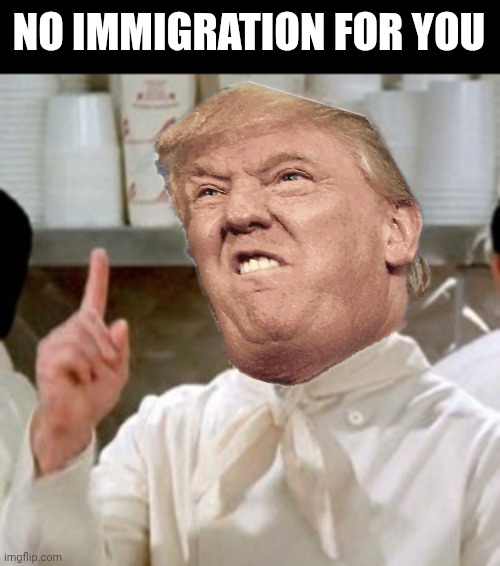 Soup Nazi | NO IMMIGRATION FOR YOU | image tagged in soup nazi,donald trump,illegal immigration | made w/ Imgflip meme maker