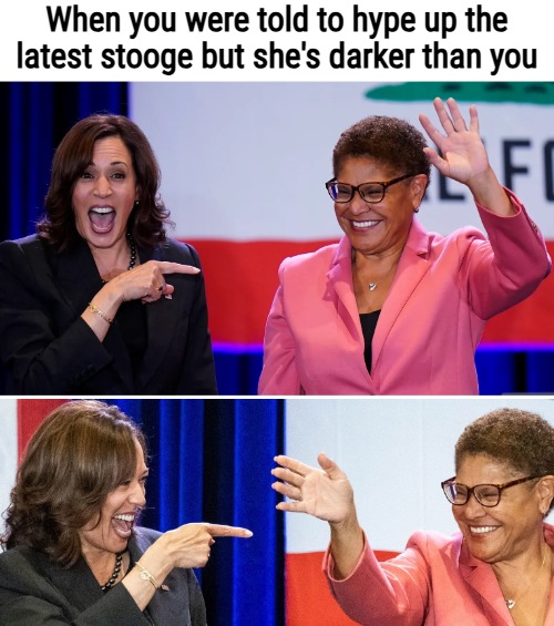 When you were told to hype up the latest stooge but she's darker than you | image tagged in funny,politics lol,american politics,kamala harris | made w/ Imgflip meme maker