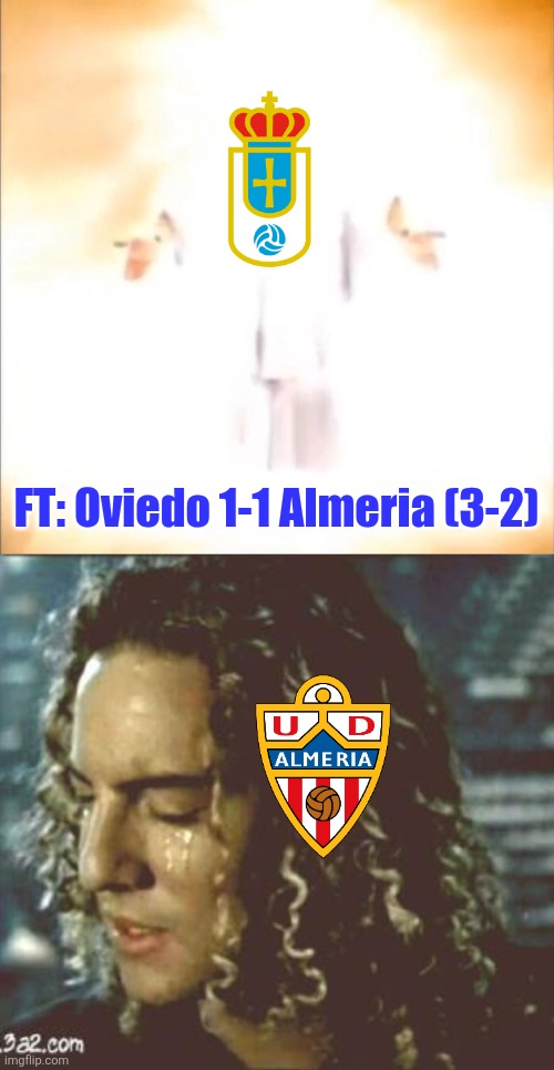 Oviedo-Almeria 1-1 (3-2). Santi Cazorla's club are heading to the final against Racing or Mirandes. | FT: Oviedo 1-1 Almeria (3-2) | image tagged in phase 18,sad david bisbal,oviedo,almeria,laliga 2,spain | made w/ Imgflip meme maker