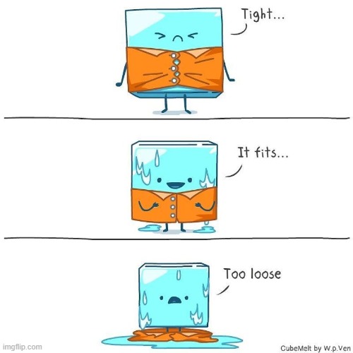 image tagged in ice cube,shirt,melting,tight,fit,loose | made w/ Imgflip meme maker