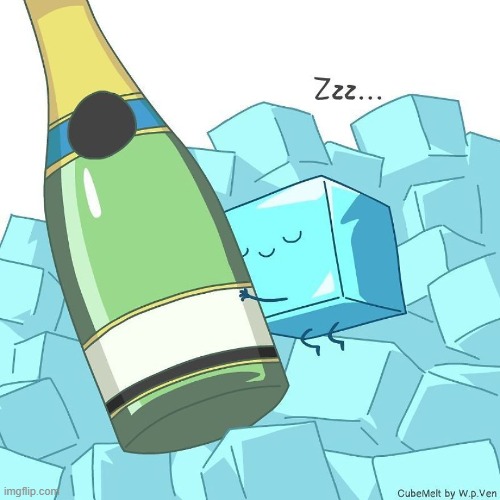 image tagged in ice cube,champagne,hug,sleeping | made w/ Imgflip meme maker