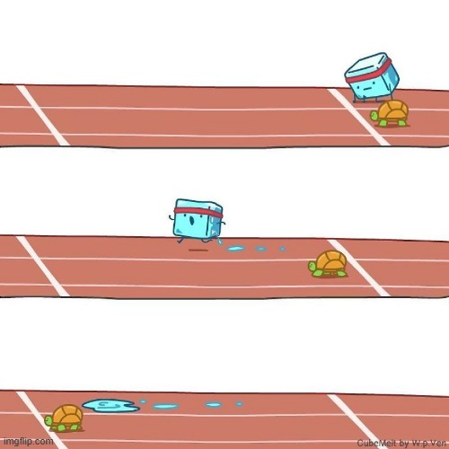 image tagged in ice cube,tortoise,melting,running,race,victory | made w/ Imgflip meme maker