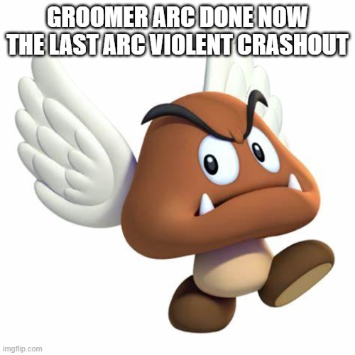 speedrunning msmg | GROOMER ARC DONE NOW THE LAST ARC VIOLENT CRASHOUT | image tagged in grimnemo anouncement template | made w/ Imgflip meme maker