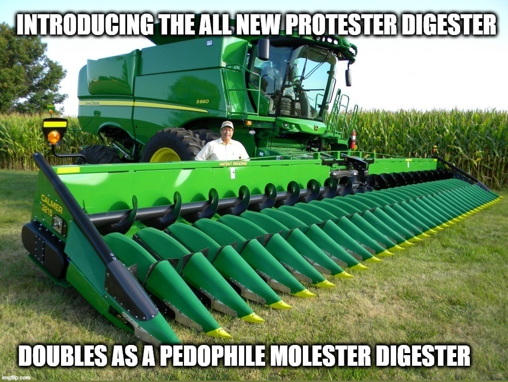 Introducing the All New John Deere Protester Digester | image tagged in john deere,protester,pedophile,digester,readers digest,chester molester | made w/ Imgflip meme maker