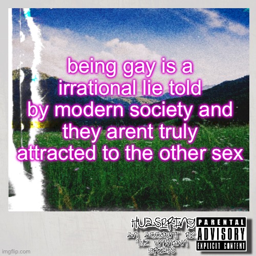 HuaSpring Temp | being gay is a irrational lie told by modern society and they arent truly attracted to the other sex | image tagged in huaspring temp | made w/ Imgflip meme maker