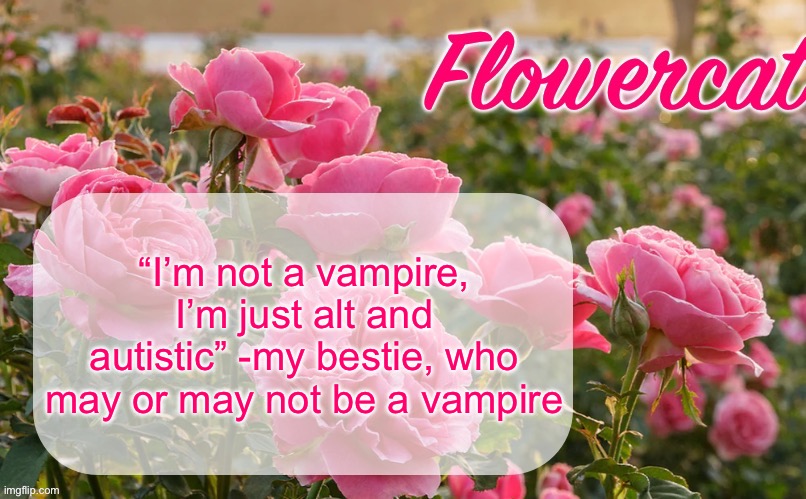 Flowercat template | “I’m not a vampire, I’m just alt and autistic” -my bestie, who may or may not be a vampire | image tagged in flowercat template | made w/ Imgflip meme maker