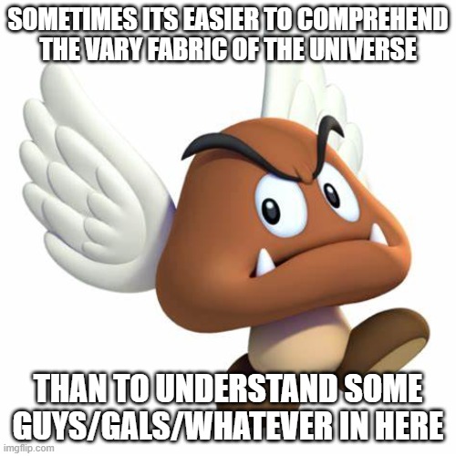 . | SOMETIMES ITS EASIER TO COMPREHEND THE VARY FABRIC OF THE UNIVERSE; THAN TO UNDERSTAND SOME GUYS/GALS/WHATEVER IN HERE | image tagged in grimnemo anouncement template | made w/ Imgflip meme maker
