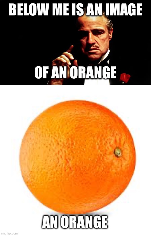 I bet someone remembers this dark time | BELOW ME IS AN IMAGE; OF AN ORANGE; AN ORANGE | image tagged in godfather business | made w/ Imgflip meme maker