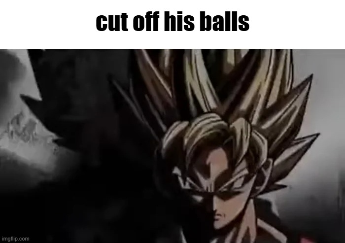 Goku Staring | cut off his balls | image tagged in goku staring | made w/ Imgflip meme maker