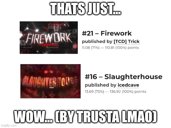 Yeesh, rip to both ig | THATS JUST... WOW... (BY TRUSTA LMAO) | image tagged in gd,rip,slaughthouse,firework | made w/ Imgflip meme maker