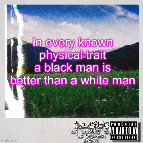 HuaSpring Temp | In every known physical trait a black man is better than a white man | image tagged in huaspring temp | made w/ Imgflip meme maker