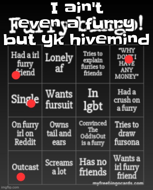 Furry bingo | I ain't even a furry but yk hivemind | image tagged in furry bingo | made w/ Imgflip meme maker