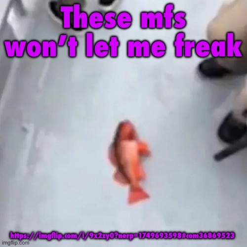 Jimmy here fish | These mfs won’t let me freak; https://imgflip.com/i/9x2zy0?nerp=1749693598#com36869523 | image tagged in jimmy here fish | made w/ Imgflip meme maker