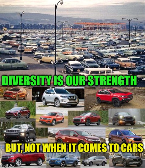 Bring back diversity in cars | DIVERSITY IS OUR STRENGTH; BUT, NOT WHEN IT COMES TO CARS | image tagged in gifs,diversity,woke,same | made w/ Imgflip meme maker