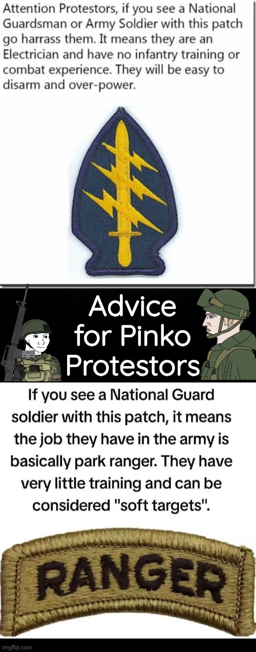 Advice for paid protesters | Advice for Pinko Protestors | image tagged in black background,soyjak vs chad,bad idea | made w/ Imgflip meme maker