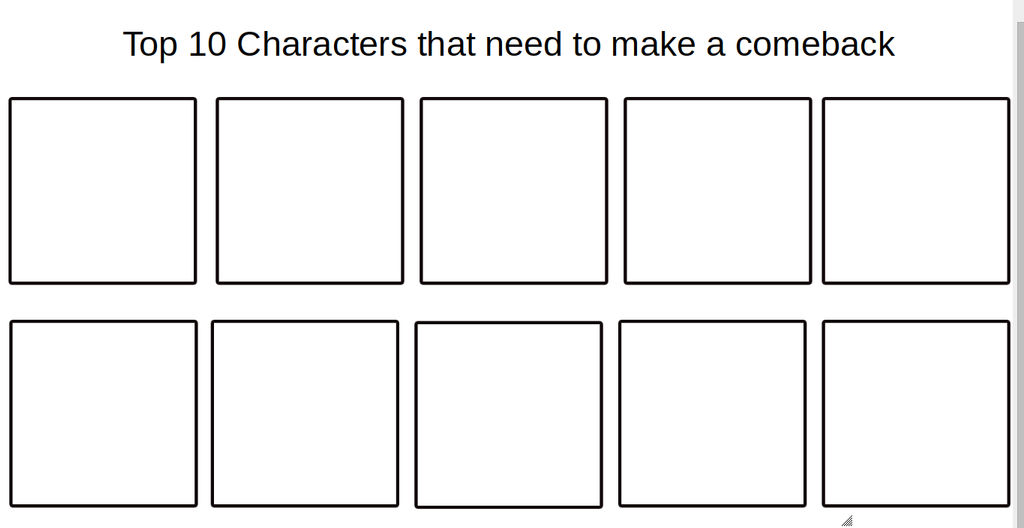 top 10 characters that need to make a comeback Blank Meme Template