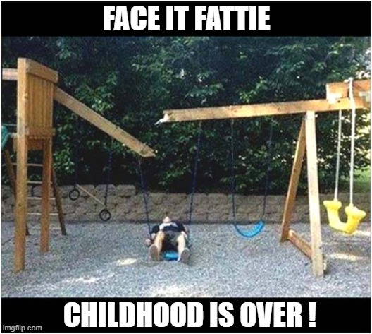 Grow Up ! | FACE IT FATTIE; CHILDHOOD IS OVER ! | image tagged in grow up,childhood,overweight,swing,destroyed,dark humour | made w/ Imgflip meme maker
