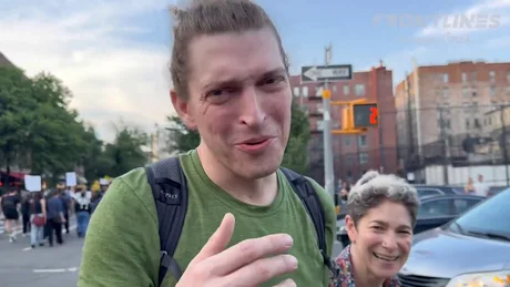 NYC laughing protester Blank Meme Template