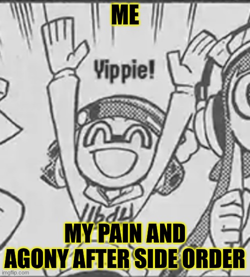 Yippie Bobble Hat | ME; MY PAIN AND AGONY AFTER SIDE ORDER | image tagged in yippie bobble hat | made w/ Imgflip meme maker