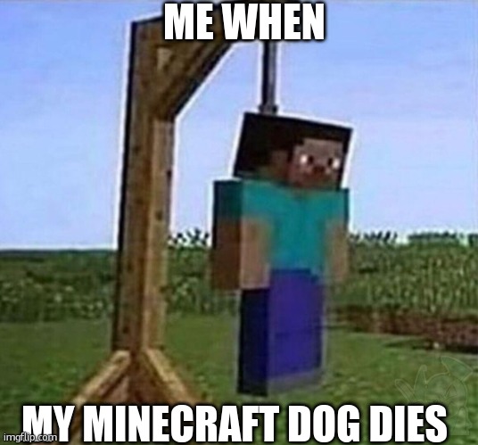hang myself | ME WHEN; MY MINECRAFT DOG DIES | image tagged in hang myself | made w/ Imgflip meme maker