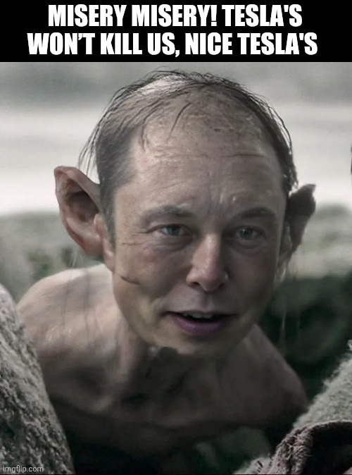 My prescious cybertruck | MISERY MISERY! TESLA'S WON’T KILL US, NICE TESLA'S | image tagged in elon gollum,tesla,lord of the rings,my precious,gollum | made w/ Imgflip meme maker