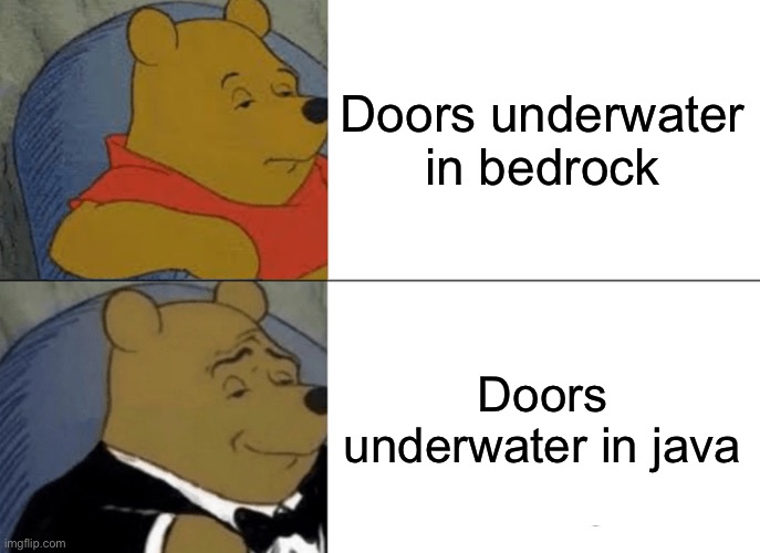 Doors | Doors underwater in bedrock; Doors underwater in java | image tagged in memes,tuxedo winnie the pooh | made w/ Imgflip meme maker