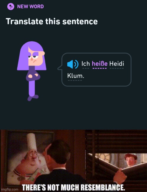 lily heidi klum | image tagged in duolingo | made w/ Imgflip meme maker