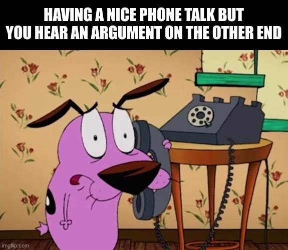 Should've put me on hold | HAVING A NICE PHONE TALK BUT YOU HEAR AN ARGUMENT ON THE OTHER END | image tagged in memes,funny,cartoon,relatable | made w/ Imgflip meme maker