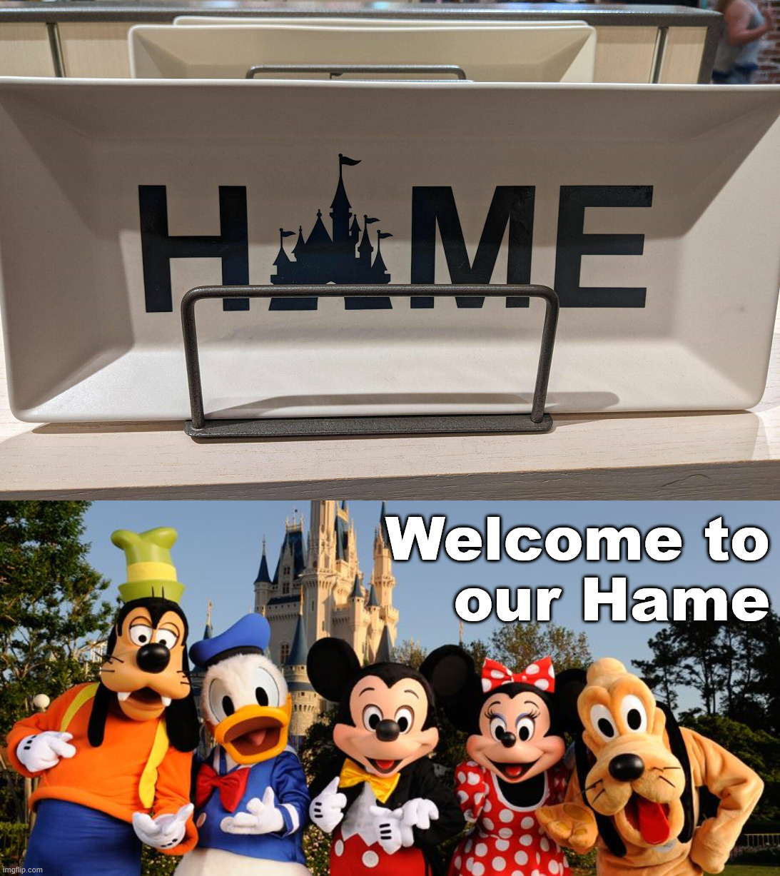 Looks like an A and I think they meant it as an O | Welcome to
our Hame | image tagged in disney,spelling error,you had one job | made w/ Imgflip meme maker
