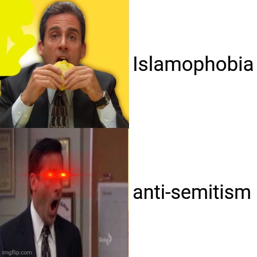 Michael scott calm to angry | Islamophobia; anti-semitism | image tagged in michael scott calm to angry | made w/ Imgflip meme maker