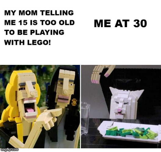 Never too old | image tagged in lego,meme,funny,lattice climbing,climbing,humor | made w/ Imgflip meme maker