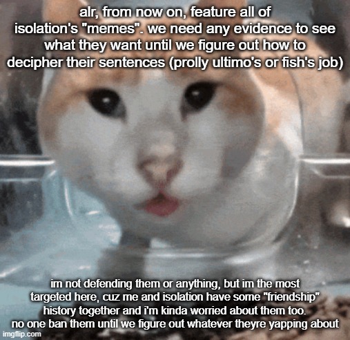 jesus christ. first gaster, then hacker, and now isolation. can i have a fricking break- | alr, from now on, feature all of isolation's "memes". we need any evidence to see what they want until we figure out how to decipher their sentences (prolly ultimo's or fish's job); im not defending them or anything, but im the most targeted here, cuz me and isolation have some "friendship" history together and i'm kinda worried about them too. no one ban them until we figure out whatever theyre yapping about | image tagged in sans of topic | made w/ Imgflip meme maker
