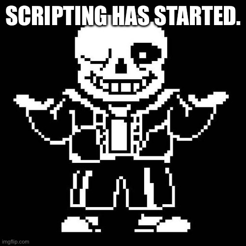 yeeeeeeeeeeeeeeeee | SCRIPTING HAS STARTED. | image tagged in sans undertale | made w/ Imgflip meme maker