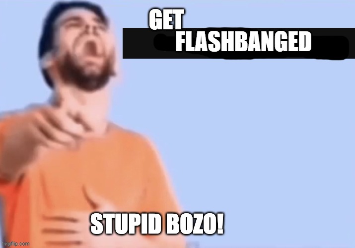Get low rated stupid bozo | FLASHBANGED | image tagged in get low rated stupid bozo | made w/ Imgflip meme maker