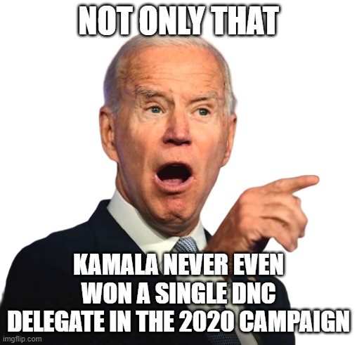 joe bide pointing finger | NOT ONLY THAT KAMALA NEVER EVEN WON A SINGLE DNC DELEGATE IN THE 2020 CAMPAIGN | image tagged in joe bide pointing finger | made w/ Imgflip meme maker