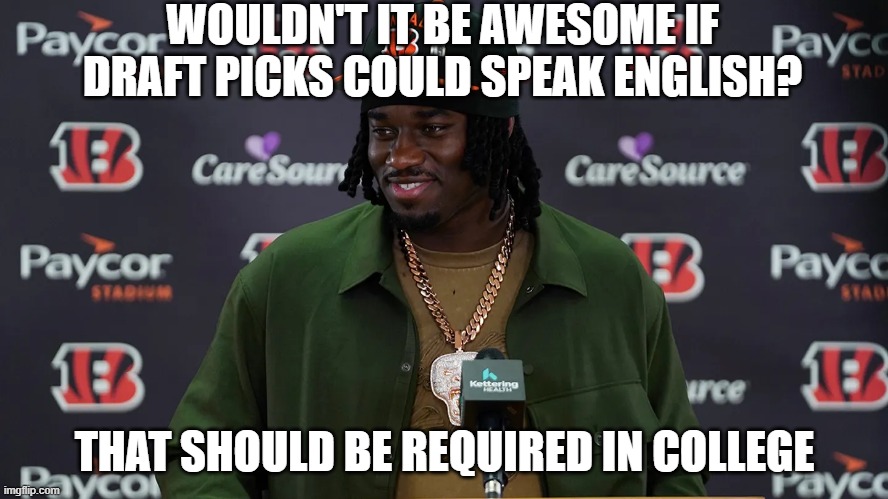 Wouldn't it be Awesome if Draft Picks could Speak English? | WOULDN'T IT BE AWESOME IF DRAFT PICKS COULD SPEAK ENGLISH? THAT SHOULD BE REQUIRED IN COLLEGE | image tagged in wouldn't it be awesome if draft picks could speak english | made w/ Imgflip meme maker