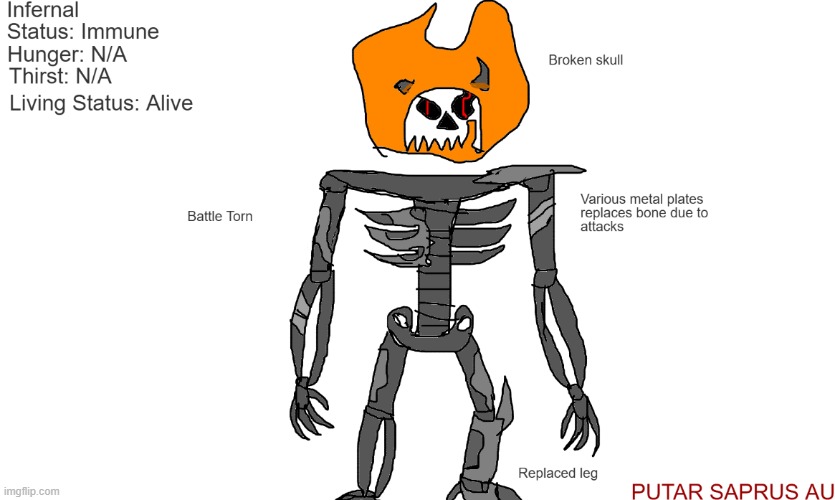 Heres Infernal in the Puter Saprus AU. Hes been through a lot. | made w/ Imgflip meme maker