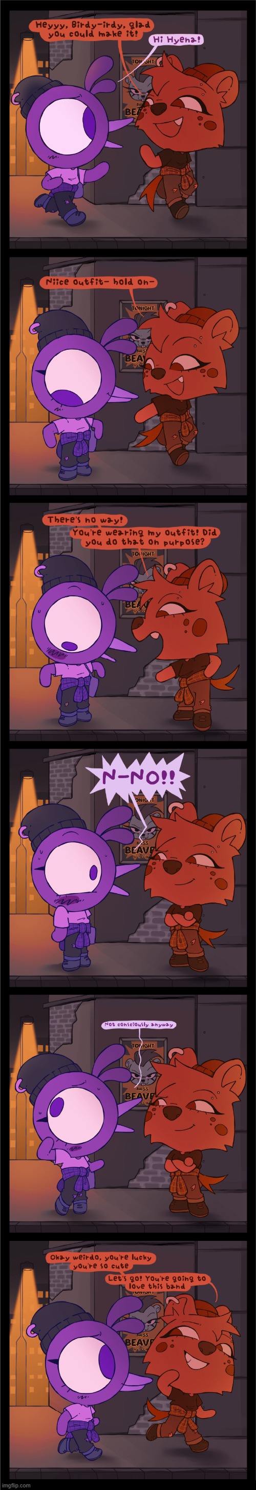 image tagged in bird,hyena,outfits,match,awkward,cute | made w/ Imgflip meme maker